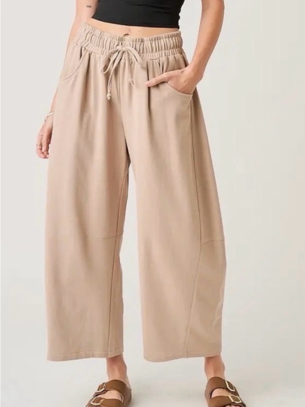 mittoshop Beige Wide-Leg Drawstring Pants